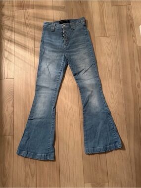 Veronica Beard Light Blue Button-Front Flare Jeans